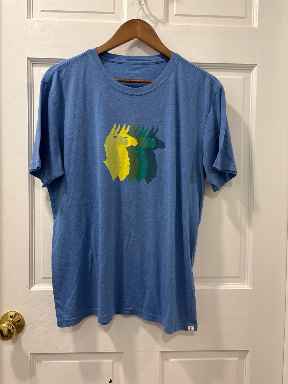 Cotopaxi Men’s Llama Sequence Organic Cotton Blend T-Shirt Size Medium Blue EUC